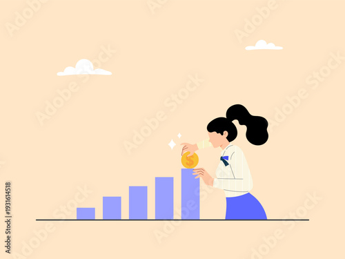 Investing for profit, wealth management or saving, long-term investment strategies used by business people to drive exponential growth