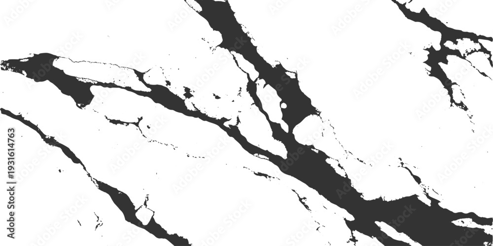 Fototapeta premium Grunge black and white paint splashes create a dirty ink splatter texture design with a cracked brush pattern and a silhouette map border on a stained vector paper illustration