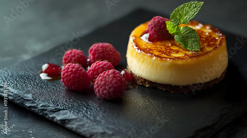 cake with raspberries and mint