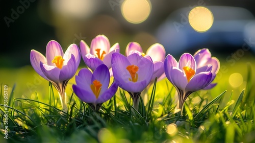 Spring Flowers Bloom in the Sunlight on a Bright Morning in a Garden