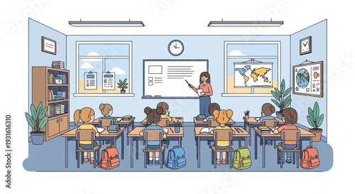 classroom illustration, kids learning