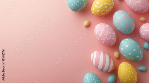 Colorful Eggs and Candy on Pink Background for Easter Celebration in Spring