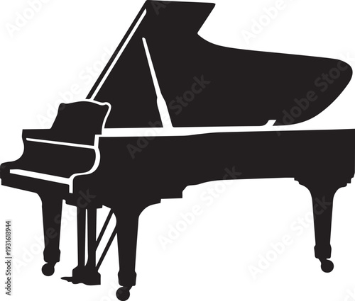 Minimalist Grand Piano Silhouettes Isolated on White Background for Music Logo