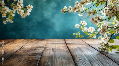Colorful Easter Eggs on Wooden Floor With Flowers in Sunny Garden