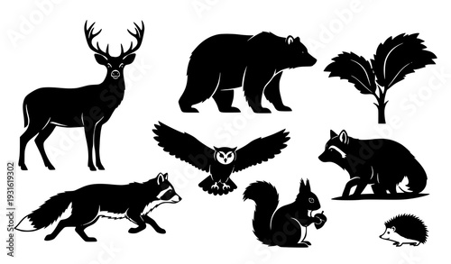 Rustic woodland animal silhouettes for outdoor and camping design