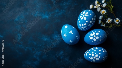 Colorful Blue Eggs Arranged on a Dark Surface for Decoration or Celebration
