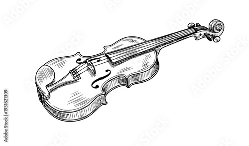 Hand Drawn Classical Violin Sketch Illustration Music Instrument Vector on White