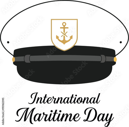 Captain hat illustration with anchor emblem for International Maritime Day celebration