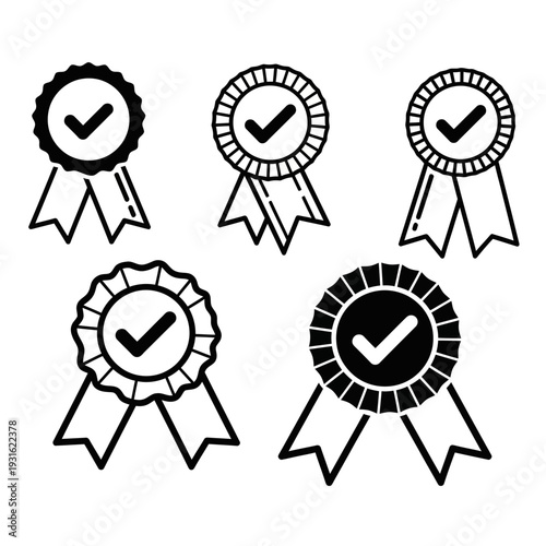 Collection of check mark rosette icons.