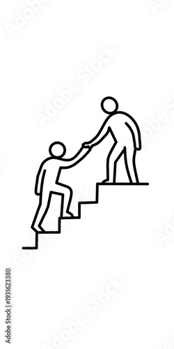 Mentorship and Teamwork Line Art – Helping Hand Illustration