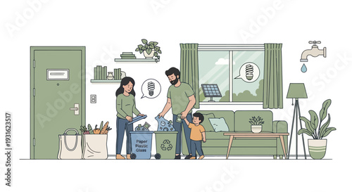 family recycling at home