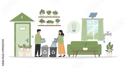 eco friendly home with recycling and solar energy