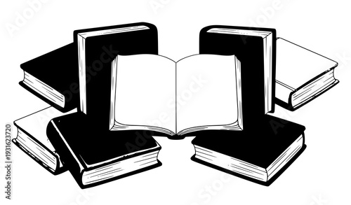 Open and closed colorful books vector illustration with playful educational style