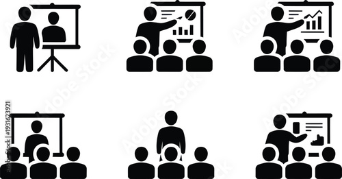 People giving presentations on white background
