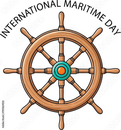 International Maritime Day ship wheel illustration for nautical celebration and maritime industry events