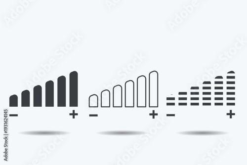 Audio volume level control icon set.