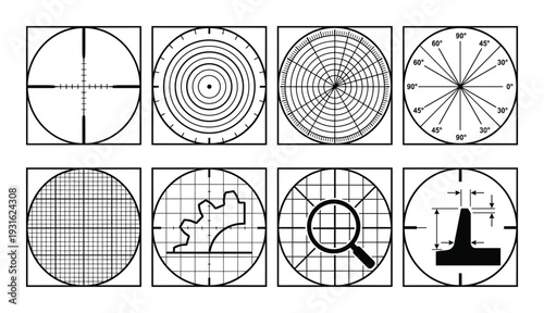 Collection of measuring instruments and technical schematics for precision and engineering