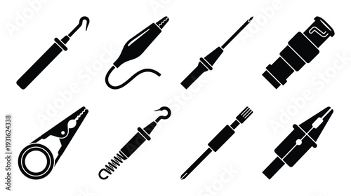 Collection of specialized electrical test leads and probes for electronics