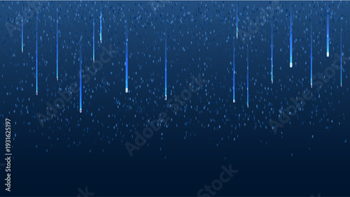 Falling blue streaks and dots create dynamic, digital rain effect on transparency background