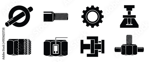 Technical fastener and mechanical joint connection icon collection
