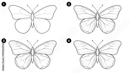 Cartoon Butterfly Outline for Coloring Book Style on White Background