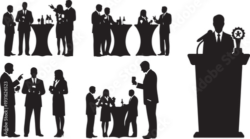 Business people networking and presenting in a conference setting