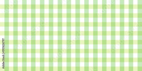 Seamless lime green gingham pattern. Classic checkered plaid background in soft pastel green and white. Simple geometric fabric texture for spring, picnic, or nursery design themes.