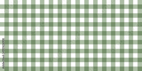 Green gingham checkered pattern seamless background. Classic sage olive and white picnic plaid texture for fabric, wrapping, and wallpaper design.
