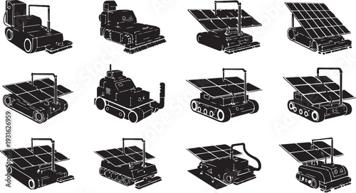 Solar Panel Installation Machines and Equipment Illustration Set