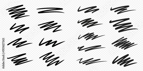 Set of hand-drawn scribble marker lines and underlines for emphasis and highlighting text.