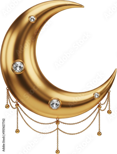 Golden Crescent Moon with Hanging Lantern Decorations