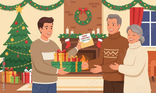 happy couple with christmas gifts