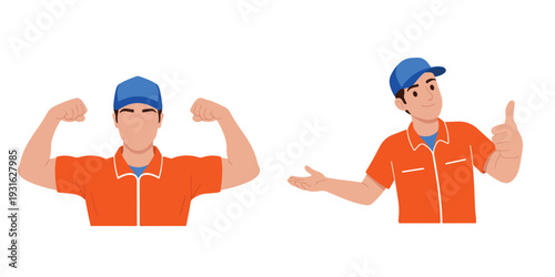 Construction worker showing strength and giving thumbs up with transparent background