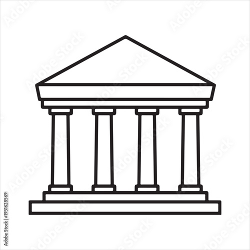 Bank Building Line Icon Financial Institution Vector, Bank, Bank Building, Court, Building Illustration