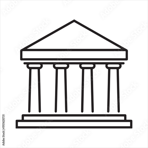 Bank Building Line Icon Financial Institution Vector, Bank, Bank Building, Court, Building Illustration