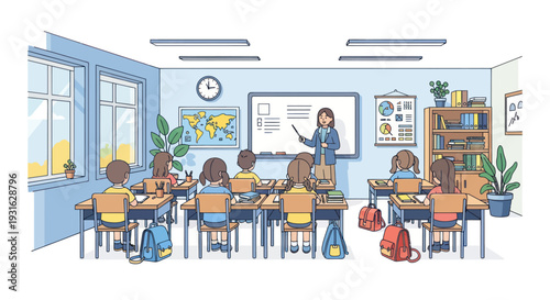 children sitting at desks in a classroom