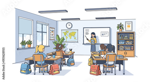 Classroom scene with teacher and students
