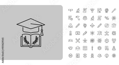 Education and Learning Icons with Graduation Cap and Book.