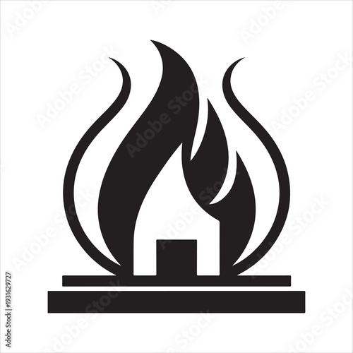 Black flame icon with white background. House Fire Flame Icon Home Insurance Concept Vector Art 
