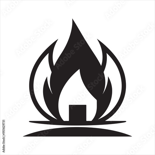 Black flame icon with white background. House Fire Flame Icon Home Insurance Concept Vector Art 