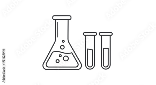 Laboratory equipment including flask and test tubes.