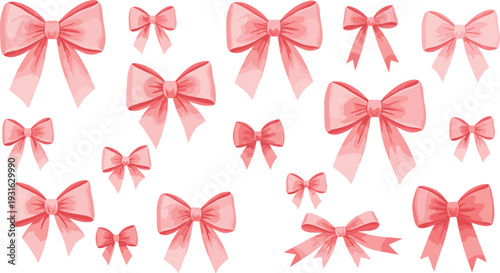 Pink ribbon bow set vector illustration cute decorative gift bows collection festive wrapping design isolated elements