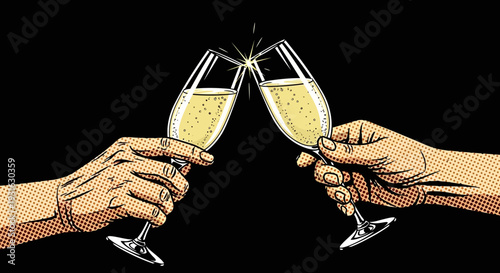 Two Hands Clinking Champagne Flutes in Celebration.