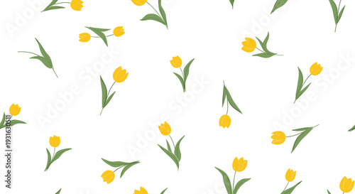 Yellow tulip seamless pattern vector illustration spring floral repeat background delicate flower wallpaper isolated design