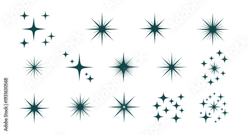 Elegant Sparkling Burst Twinkle Shine Light Star Vector Icon Collection Set