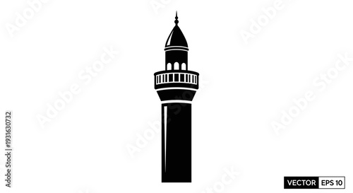 Black Silhouette of a Lighthouse Tower.
