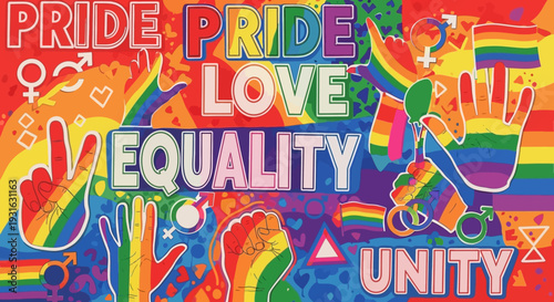 Vibrant Rainbow Pride Equality Unity Love Symbol Hand.