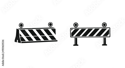Black and white illustration of barricade or construction warning signs