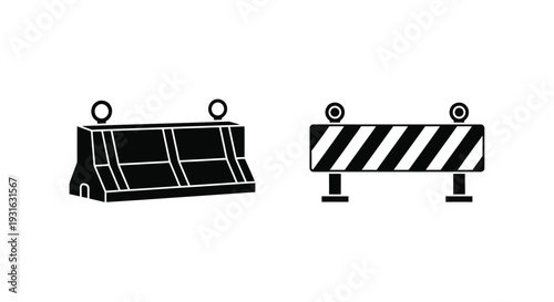 Black and white icons depicting construction barriers and a bulldozer blade