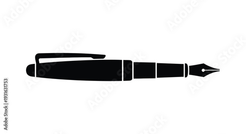 A black silhouette of a fountain pen on a white background
